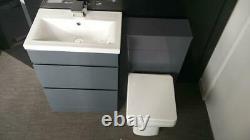 Bathroom Furniture Suite Grey Vanity Unit Cabinet Basin Back To Wall WC Unit