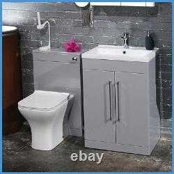 Bathroom Furniture Suite Grey Vanity Unit Cabinet Basin Back To Wall WC Unit