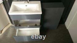 Bathroom Furniture Suite Grey Vanity Unit Cabinet Basin Back To Wall WC Unit