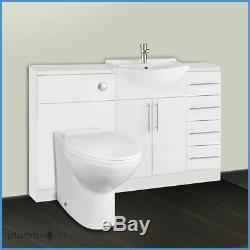 Bathroom Furniture Suite Vanity Unit Cabinet Toilet Basin Back To Wall 3 Drawer