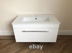 Bathroom Gloss White Wall Hung Vanity Unit Modern Slim Sink Basin Storage Drawer