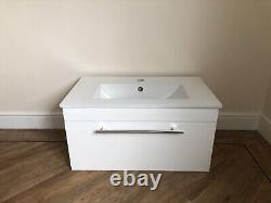 Bathroom Gloss White Wall Hung Vanity Unit Modern Slim Sink Basin Storage Drawer