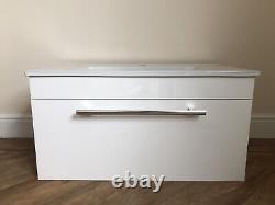 Bathroom Gloss White Wall Hung Vanity Unit Modern Slim Sink Basin Storage Drawer