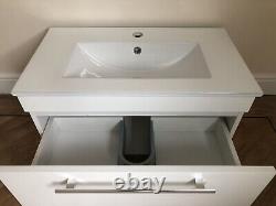 Bathroom Gloss White Wall Hung Vanity Unit Modern Slim Sink Basin Storage Drawer