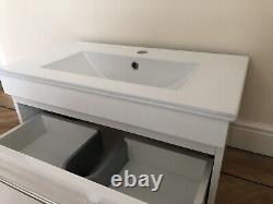 Bathroom Gloss White Wall Hung Vanity Unit Modern Slim Sink Basin Storage Drawer