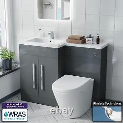 Bathroom Left Hand Grey Basin Vanity Unit WC BTW Toilet 1100mm Aric