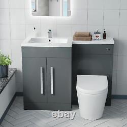 Bathroom Left Hand Grey Basin Vanity Unit WC BTW Toilet 1100mm Aric