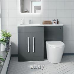 Bathroom Left Hand Grey Basin Vanity Unit WC BTW Toilet 1100mm Aric