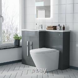 Bathroom Left Hand Grey Basin Vanity Unit WC BTW Toilet 1100mm Aric