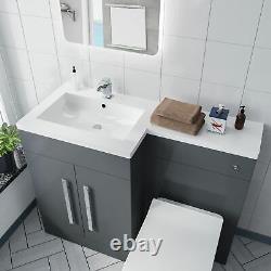 Bathroom Left Hand Grey Basin Vanity Unit WC BTW Toilet 1100mm Aric