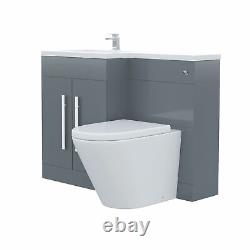 Bathroom Left Hand Grey Basin Vanity Unit WC BTW Toilet 1100mm Aric