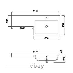 Bathroom RH Sink Basin L-Shape Vanity Unit Toilet Combined Furniture Cabinet UK