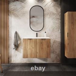 Bathroom Set with 2-Shelf Cabinet Vanity Unit and 80cm Basin in Craft Oak
