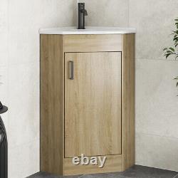 Bathroom Single Door Corner Vanity Unit Basin 1 Tap Hole Freestanding 585mm Oak