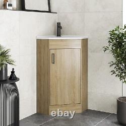 Bathroom Single Door Corner Vanity Unit Basin 1 Tap Hole Freestanding 585mm Oak