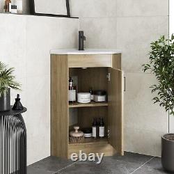 Bathroom Single Door Corner Vanity Unit Basin 1 Tap Hole Freestanding 585mm Oak