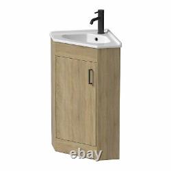 Bathroom Single Door Corner Vanity Unit Basin 1 Tap Hole Freestanding 585mm Oak