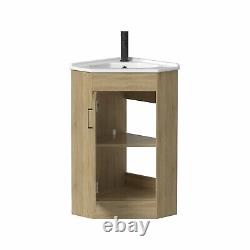 Bathroom Single Door Corner Vanity Unit Basin 1 Tap Hole Freestanding 585mm Oak