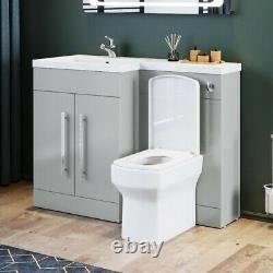 Bathroom Sink Square Toilet Vanity Unit Cabinet Grey Right Hand Basin Storage