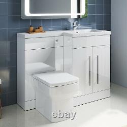 Bathroom Sink Unit Cabinet Vanity White Right Hand Basin Storage with Toilet