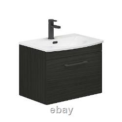 Bathroom Sink Vanity Unit 1-Drawer 600mm Hale Black Curved Basin Black handle