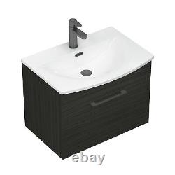 Bathroom Sink Vanity Unit 1-Drawer 600mm Hale Black Curved Basin Black handle