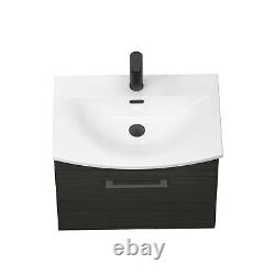 Bathroom Sink Vanity Unit 1-Drawer 600mm Hale Black Curved Basin Black handle