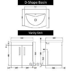 Bathroom Sink Vanity Unit 2-Door 500mm Hale Black Curved Basin Black handle