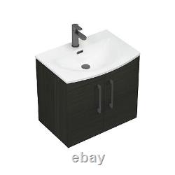 Bathroom Sink Vanity Unit 2-Door 600mm Hale Black Curved Basin Black handle