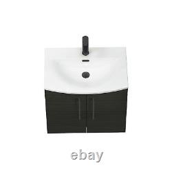 Bathroom Sink Vanity Unit 2-Door 600mm Hale Black Curved Basin Black handle