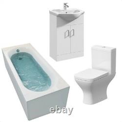 Bathroom Suite 1700mm Straight Bath Close Coupled Toilet WC Basin Vanity Unit