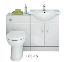 Bathroom Suite Combined Bath Vanity Unit Sink Toilet Set White 1148mm Furniture