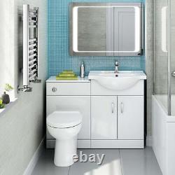 Bathroom Suite Combined Bath Vanity Unit Sink Toilet Set White 1148mm Furniture