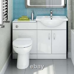 Bathroom Suite Combined Bath Vanity Unit Sink Toilet Set White 1148mm Furniture