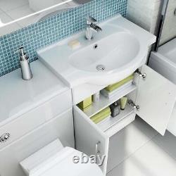 Bathroom Suite Combined Bath Vanity Unit Sink Toilet Set White 1148mm Furniture