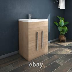 Bathroom Suite Combined Furniture L Shape Vanity Unit Basin Sink Toilet WC Oak