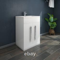 Bathroom Suite Combined Furniture L Shape Vanity Unit Basin Sink Toilet WC White