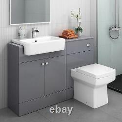 Bathroom Suite Combined Furniture Vanity Unit Sink Toilet Set & BTW Grey 1160 UK