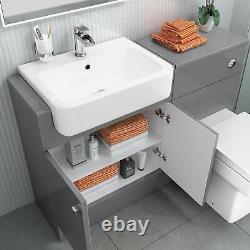 Bathroom Suite Combined Furniture Vanity Unit Sink Toilet Set & BTW Grey 1160 UK