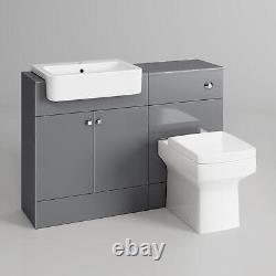 Bathroom Suite Combined Furniture Vanity Unit Sink Toilet Set & BTW Grey 1160 UK