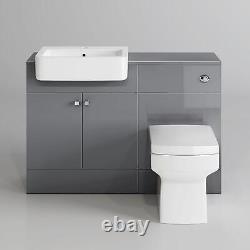 Bathroom Suite Combined Furniture Vanity Unit Sink Toilet Set & BTW Grey 1160 UK