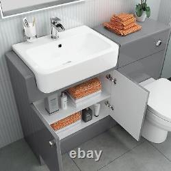 Bathroom Suite Combined Furniture Vanity Unit Sink Toilet WC Set & BTW Grey 1160