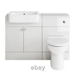 Bathroom Suite Combined Furniture Vanity Unit Sink Toilet WC Set BTW White