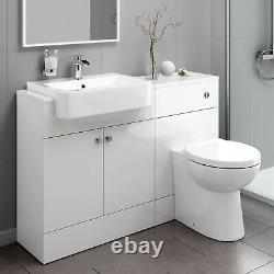 Bathroom Suite Combined Furniture Vanity Unit Sink Toilet WC Set BTW White