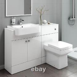 Bathroom Suite Combined Furniture Vanity Unit Sink Toilet WC Set & BTW White