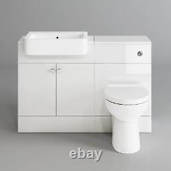 Bathroom Suite Combined Furniture Vanity Unit Sink Toilet WC Set BTW White