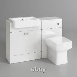 Bathroom Suite Combined Furniture Vanity Unit Sink Toilet WC Set & BTW White