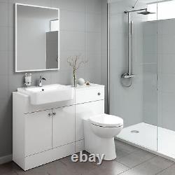 Bathroom Suite Combined Furniture Vanity Unit Sink Toilet WC Set BTW White