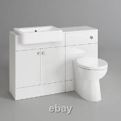 Bathroom Suite Combined Furniture Vanity Unit Sink Toilet WC Set BTW White