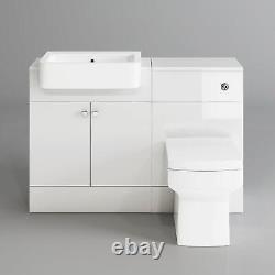 Bathroom Suite Combined Furniture Vanity Unit Sink Toilet WC Set & BTW White